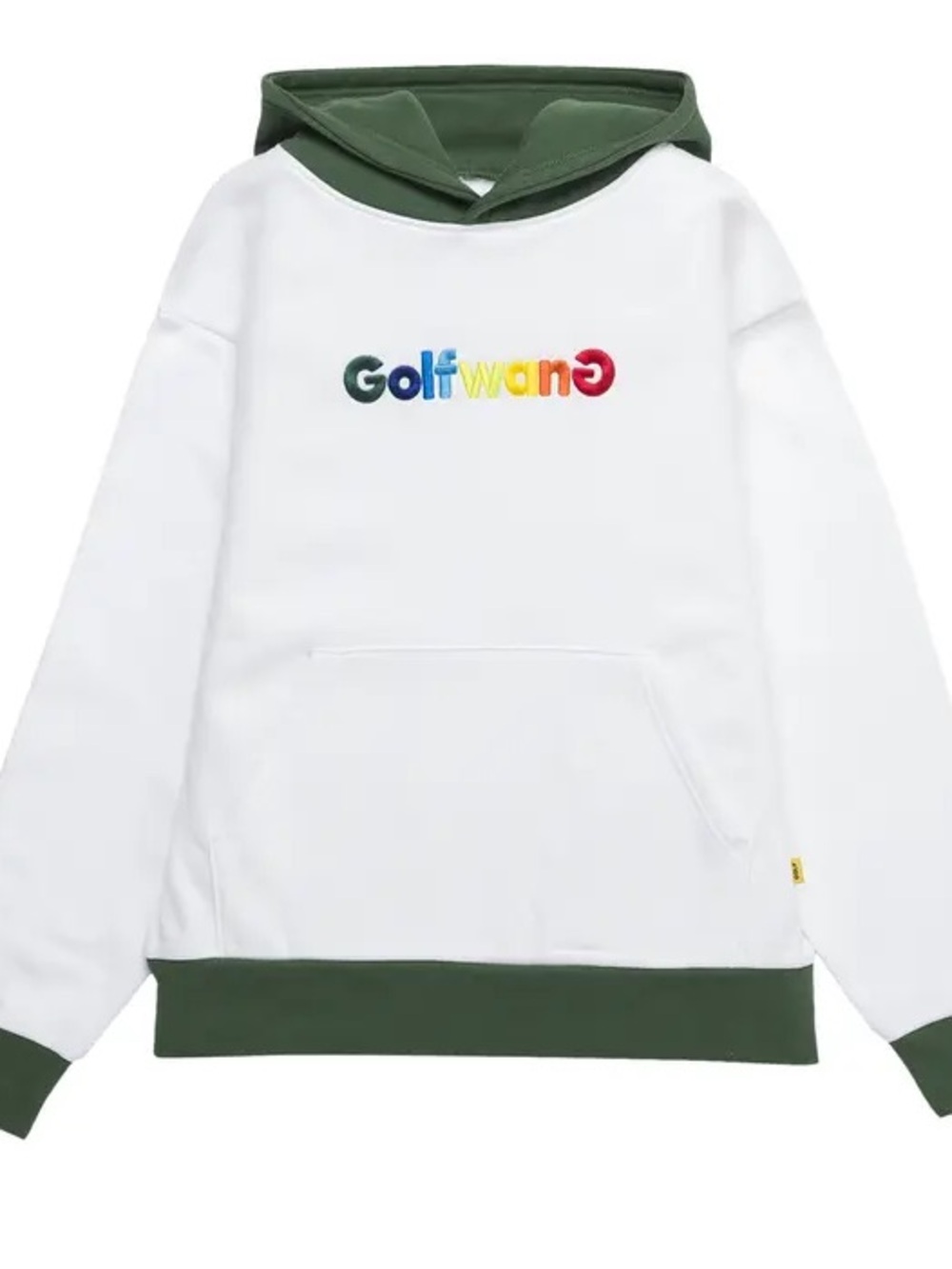 Golf Wang / Tyler the Creator White Hoodie with Green Hood and Trim / happy logo